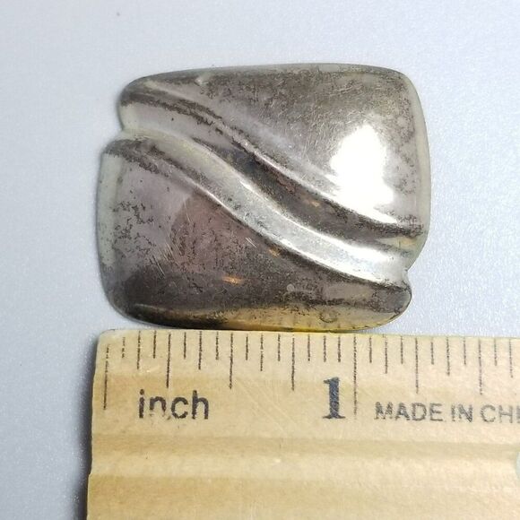 Vintage Sterling Silver Pendant, Puffy Wavy Rectangle, 925 Estate - Picture 6 of 8